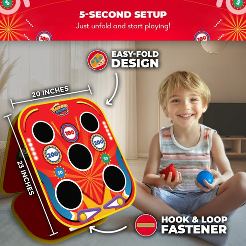 2-in-1 5-Second Setup Swooc Games - Backyard Arcade | Bean Bag Toss Game for Kids w/Carry Bag | & Storage | Outside