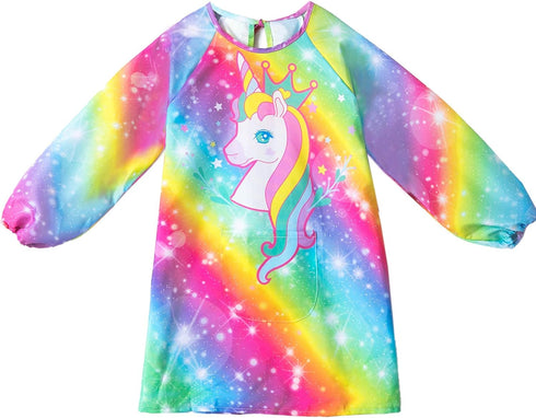 PASHOP Kids Art Smocks Unicorn Waterproof Painting Apron for Girls Boys, Long Sleeve Smock with Pocket