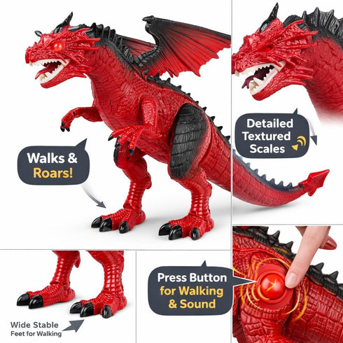 18 Liberty Imports Walking Dragon Toy - Interactive Robotic Fire Dragon Large Battery Operated Figure with Flapping