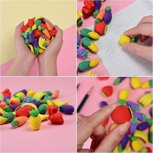 Mini Novelty Cute Fun Food Pencil Erasers for School Classroom Rewards and Party Favors (Fruit & Vegetable)