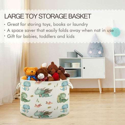 YETTASBIN 20 14 Inch Watercolor Cute Dragon Cotton Rope Basket Large Round Baby Laundry Basket Toy Blanket Books