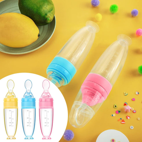 Tondiamo 3 Pieces Baby Food Feeder, 3oz Silicone Spoon Dispenser with Standing Base for Infant Feeding