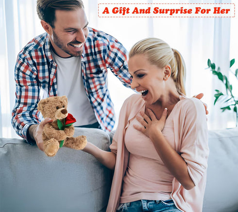12'' Stuffed Teddy Bear Dolls with Rose, Soft Plush Animal Toys for Valentine's Day Gifts for Her, Girlfriend, Mom