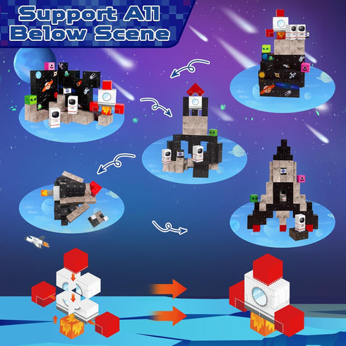 Blocks-100PCS 2026 3 4 5 6 7 8 9 10 Annexfun Magnetic Magnetic Building Blocks,Space Rocket Magnetic Tiles Cubes