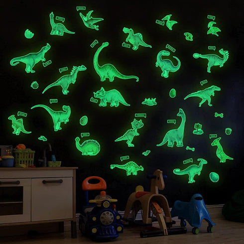 Glow in The Dark Dinosaur Wall Decals, Luminous Removable Stickers for Boys Bedroom Decoration, Kids Birthday Gift