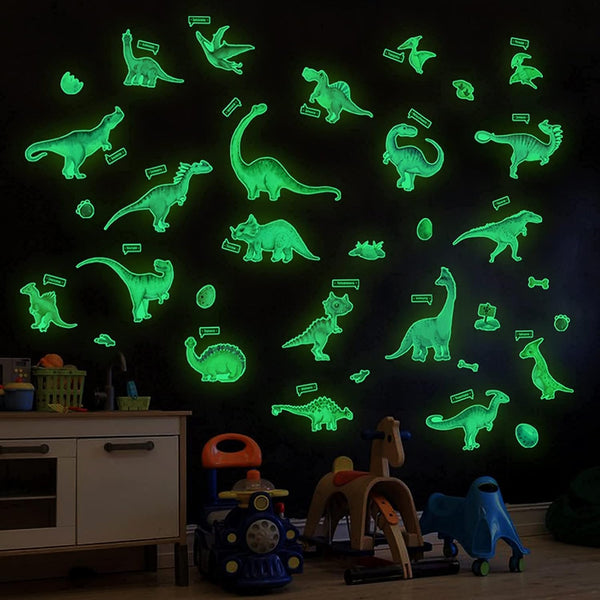 Glow in The Dark Dinosaur Wall Decals, Luminous Removable Stickers for Boys Bedroom Decoration, Kids Birthday Gift