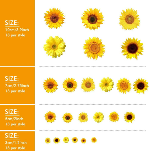 72 Piece Summer Wall Decals - Removable 3D Sunflower Stickers for Crafts, Baby, Kids & Living Room Decor