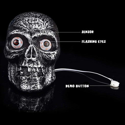 Sound Activated Skull with Light Up Eyes and Creepy Sounds, Halloween Party Prop Decoration