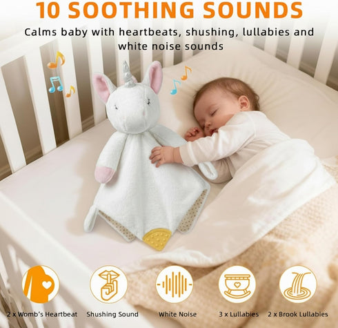 4-in-1 BEREST Unicorn Baby Sleep Soother Sound Machine with Heartbeat & White Noise|Security Blanket & Pacifier