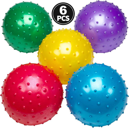 Bedwina Knobby Balls, Pack of 6, 7 Inch Sensory and Spiky Massage Stress Balls for Toddlers