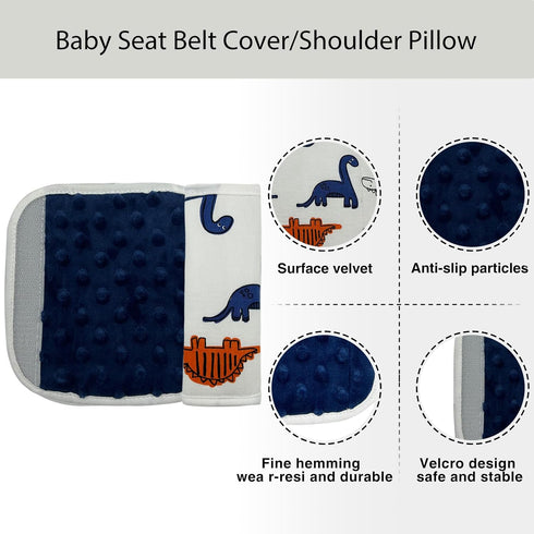 Baby Strap Cover for Children, 2 Pcs Infant Car Seat Belt Cover Pad, Neck Pad Protector for Kids (Navy Dinosaur)