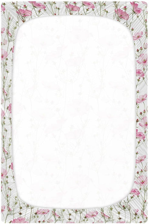 KICPOAY 52 28 Pale Pink Wildflowers Fitted Crib Sheets Stretchy Portable Playard Sheets for Baby Toddler, Breathable