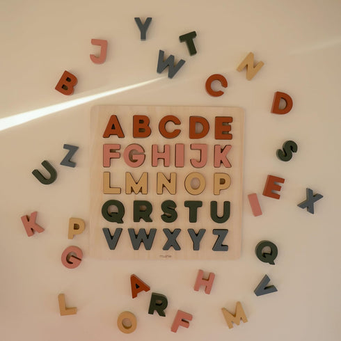 3 (26 mushie Wooden Alphabet Puzzle | for Kids Years+ | Preschool Educational & Toddler Montessori Toys pcs)