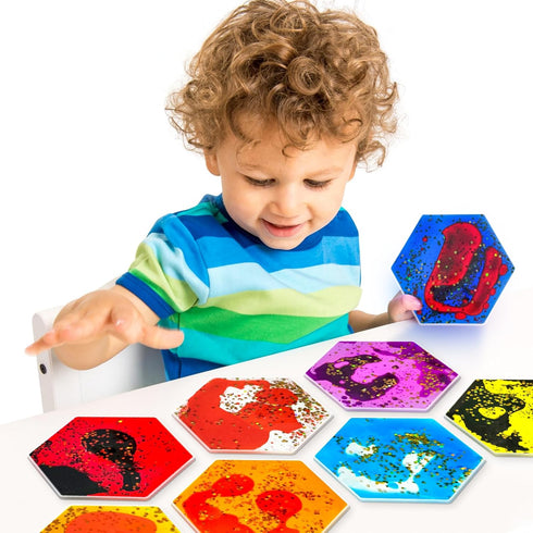 Set 12 Onyoloy Liquid Sensory Soft Gel Toys - of - Hexagonal Sensory Fidget Toys, Water Sensory Toys for Nursery