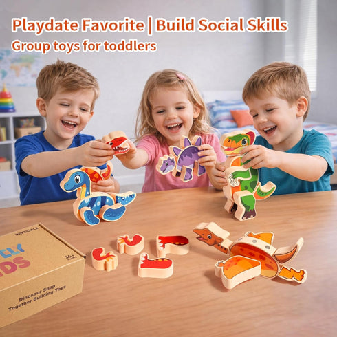 3-6 INIFEIDALA Magnetic Wooden Dinosaur Building Blocks, Take Apart STEM Montessori Educational Toy, Fine Motor Skills