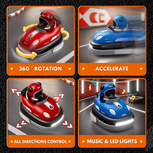 2-Player 2-5 Set 360 Battle rc Car Toddler Boys Labour Day Toy | Cartoon Remote Control Bumper Cars with Light & Sound