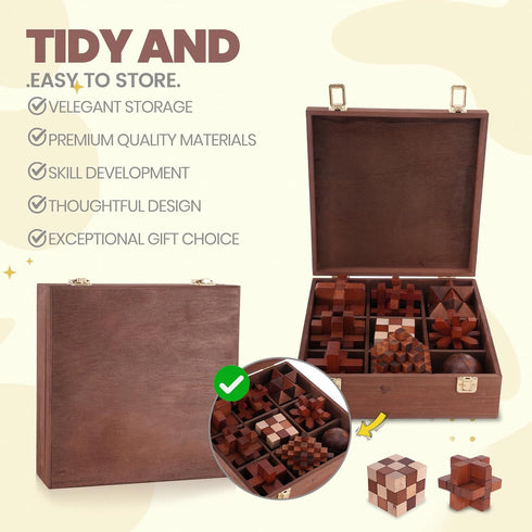 Mytothfy 3D Wooden Brain Teaser Puzzles for Adults - Brain Teaser Puzzles with Wooden Box Puzzle Game Toys for Adults