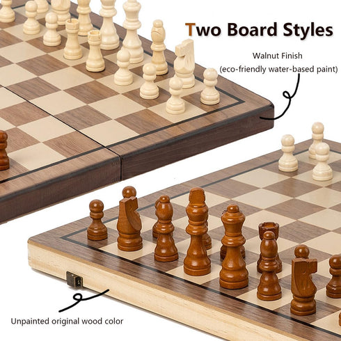 Set 15'' Set 2 Chess Chess Board Wooden Magnetic Folding Chess Board for Adults & Kids Checkers Game for Kids Portable