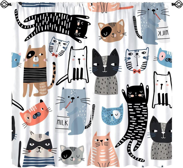 moderw Funny Cats Curtains, Cute Cartoon Cats Baby Bottle Window Treatments Lovely Pets