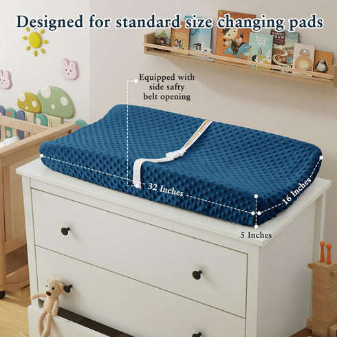 Homiest 2 Pack Changing Pad Cover, White + Light Navy Blue Changing Table Sheets, Ultra Soft Fleece Minky Dot Fabric