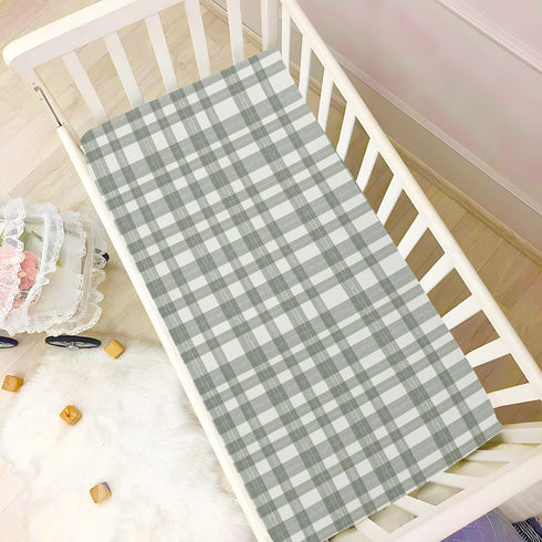 Vdsrup 39 27 5In Crib Sheets for Boys Girl Green Plaid Neutral Mini Crib Mattress Sheets Fitted, Watercolor Toddler