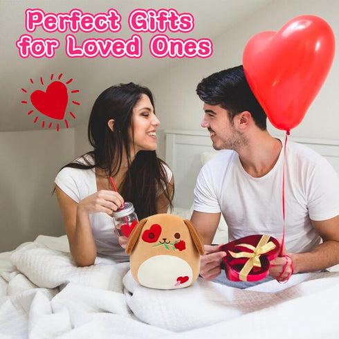 CAGRIKUELI 8inch Dog Plush, Valentines Stuffed Animal for Kids Puppy Stuffed Animal with Rose Love Heart, Cute Dog