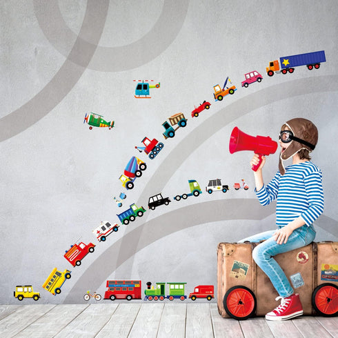 DECOWALL DS4-8004 Transports Kids Wall Stickers - Peel and Stick Removable Decals for Nursery, Bedroom, Living Room