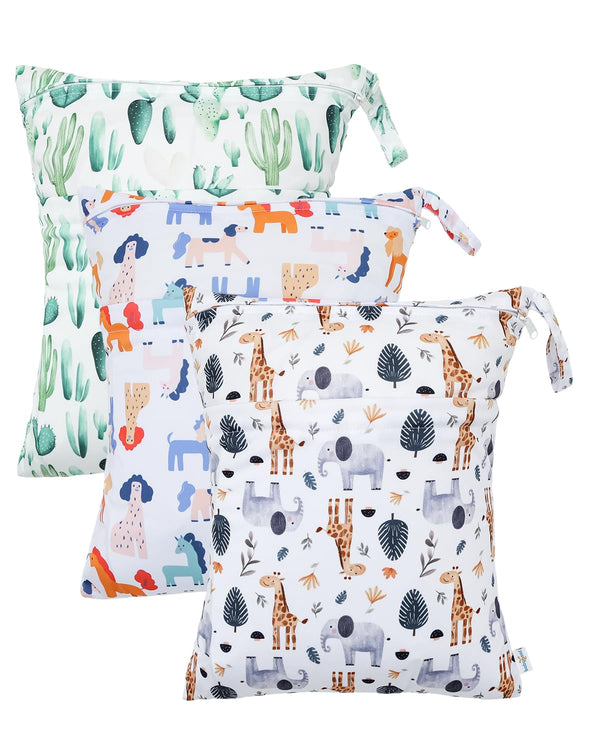 babygoal Animal Wet Dry Bags 3 Pack, Waterproof Travel Bags for Swimsuits,