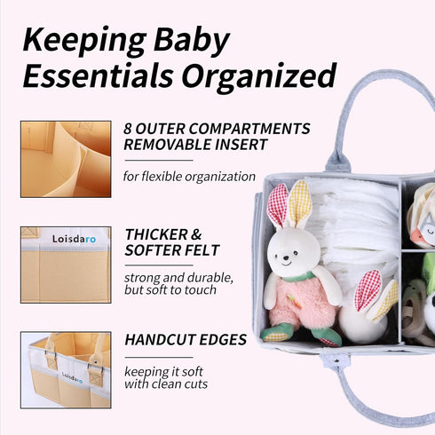 Loisdaro Baby Diaper Caddy Organizer for Changing Table, Baby Storage Basket for Diapers and Baby Wipes,Car Caddy