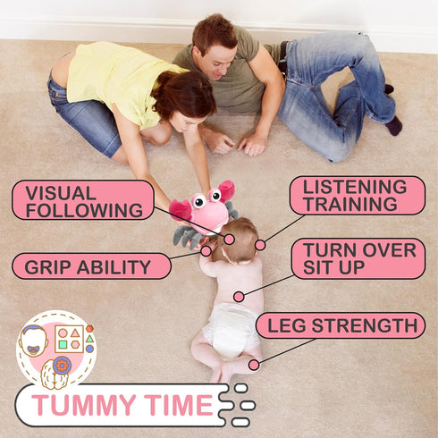 Pbooo Crawling Crab Baby Toy, Interactive Walking Dancing Musical Toy for Babies, Ideal for Tummy Time and Crawling