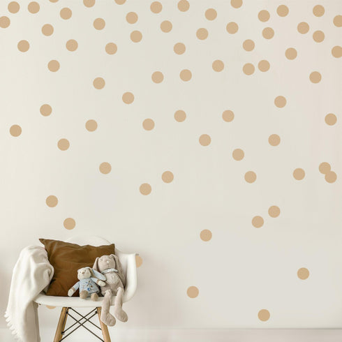 Light Brown Wall Decal Dots (200 Decals) | Easy Peel & Stick Removable Matte Vinyl Polka Dot Decor