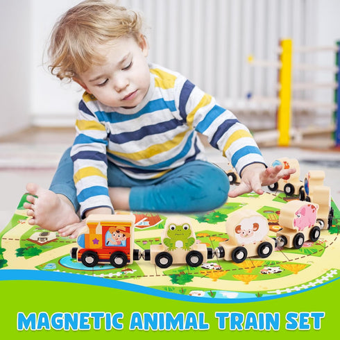 1 2 3 12 1st 2nd Montessori Wooden Train Toy for Years Old Toddlers | Magnetic Animals Train Kids Box, STEM Educational