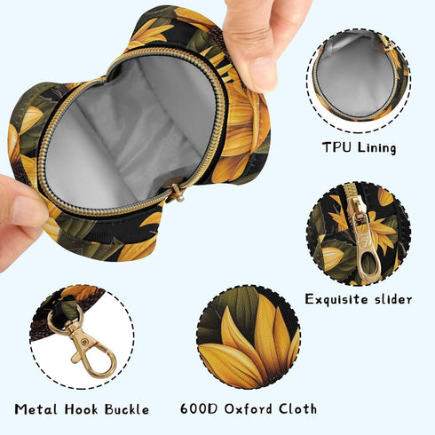 YETTASBIN Sunflower Portable Pacifier Holder Case with Metal Hook Buckle & Zipper for Diaper Bag and Stroller