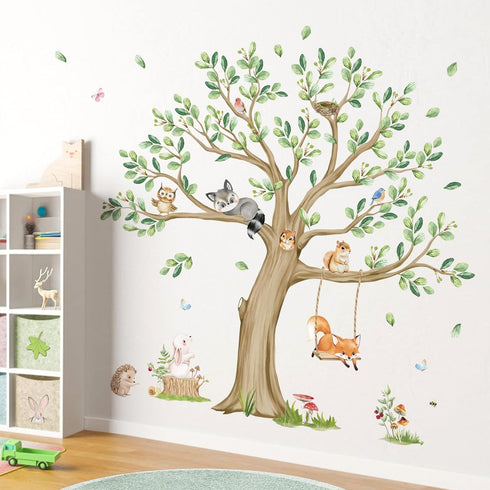 Wondever Kids Large Animal Tree Wall Stickers - Fox & Owl Design
