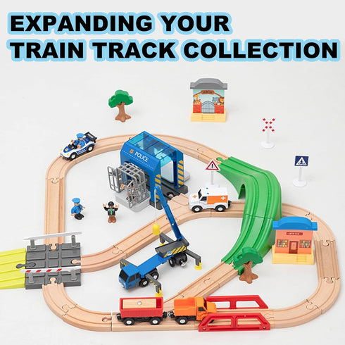 Police Station Playset Toy for Wooden Train Track, Creative City Scenes for Toddlers