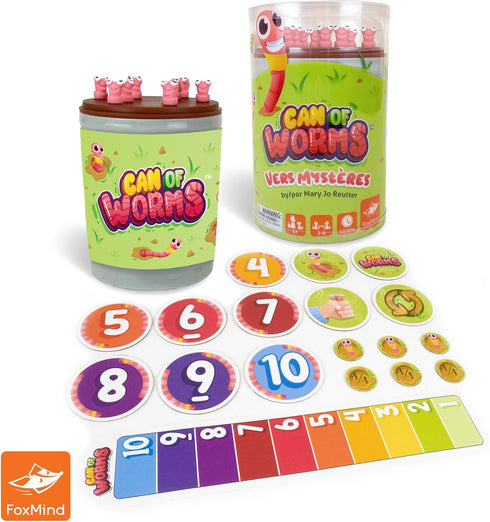 FoxMind Can of Worms Quick Math Game, On The Go Educational Preschool Game for Kids, 15 Minute Worm Toy Kids Board