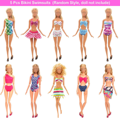 BARWA 10 Sets Doll Clothes - 5 Bikini Swimsuits and 5 Outfit Tops with 10 Shoes for 11.5 Inch Dolls