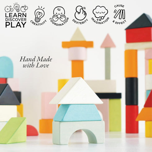 Le Toy Van Educational Wooden Building Blocks - 60 Piece Montessori Style Toy for 12 Months and Up