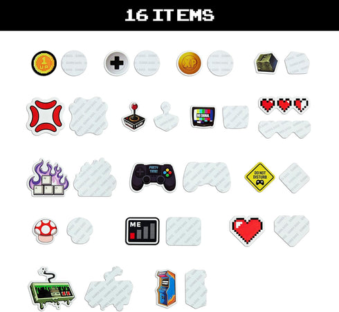 Video Game Themed Custom Vinyl Die-Cut Sticker Pack, Adhesive Decals for Laptop, Water Bottle, Journal, Phone (64 Pack)