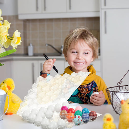 120 30 Menkxi Pcs Plastic Easter Eggs with Clear Cartons for Crafts DIY Fake Paintable for Kids Adults Easter Gift