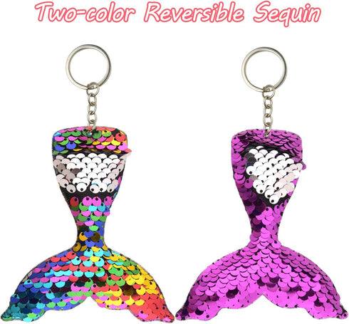 FEPITO 20 PCS Glitter Mermaid Tail Keychains for DIY Projects and Birthday Party Supplies