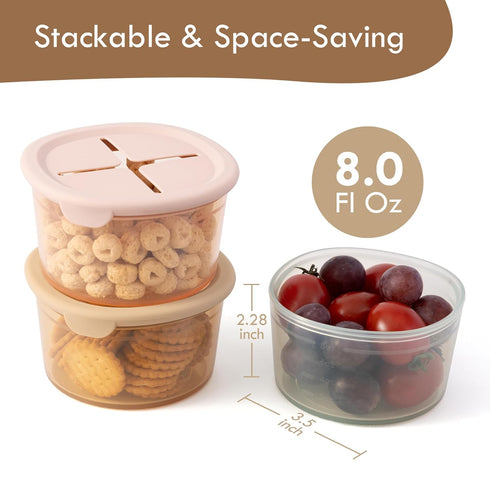 8 oz 3 Pack Moonkie Silicone Snack Containers for Kids | Baby Food Storage Containers with Airtight Lids and A Snack