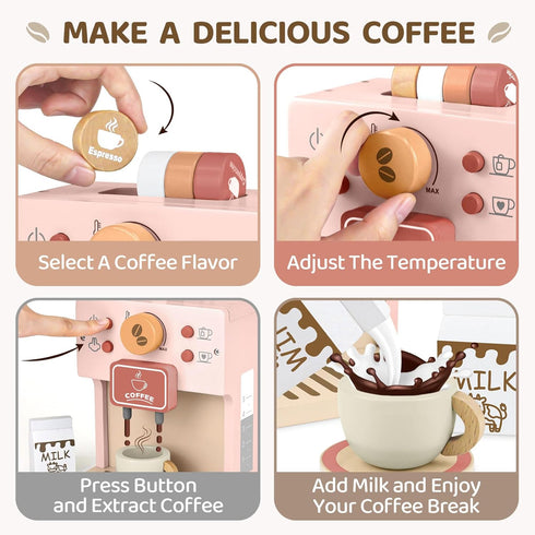 Playset Set Airlab Kids Coffee Toy Coffee Maker for Toddler Wooden Kitchen Accessories Pretend Play for Girls Boys Ages