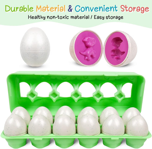Matching Easter Dinosaurs Eggs for Toddlers, 12 pcs Color & Shape Puzzle Toy, Montessori Educational Gifts for Kids 2-4