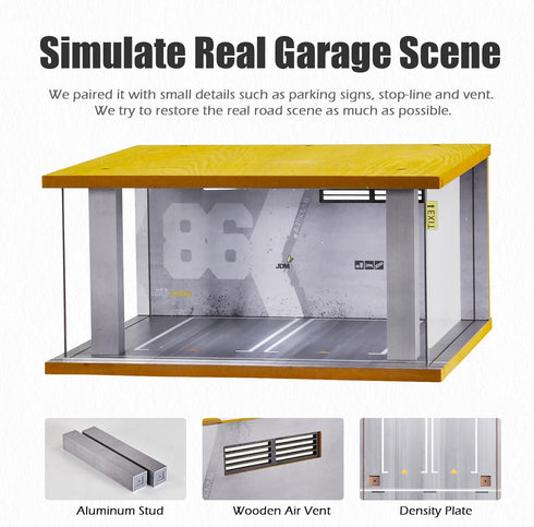 1/24 Scale Wooden Parking Garage Display Case for Diecast Cars with LED Light and Acrylic Cover