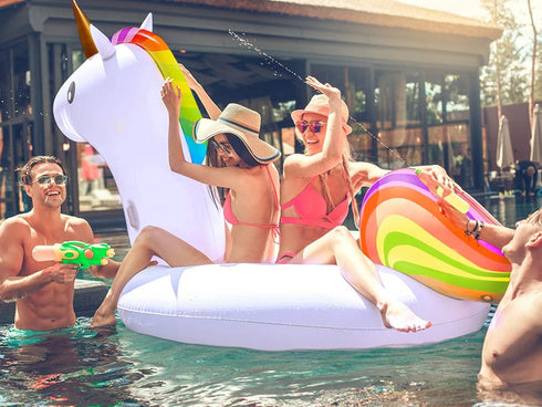 TURNMEON 102" Giant Flamingo Pool Float, Inflatable Summer Beach Float for 2-4 Multi Players, Kids & Adults