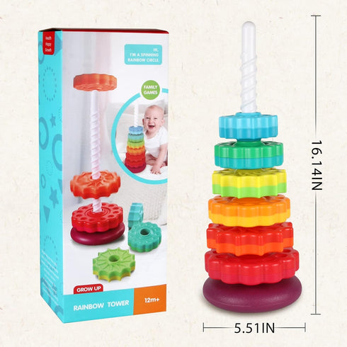 Spinning Toy, Rainbow Stacking Toys for Toddlers 1-3, Ring Stacker Baby Toys, Montessori Autism Sensory Toy