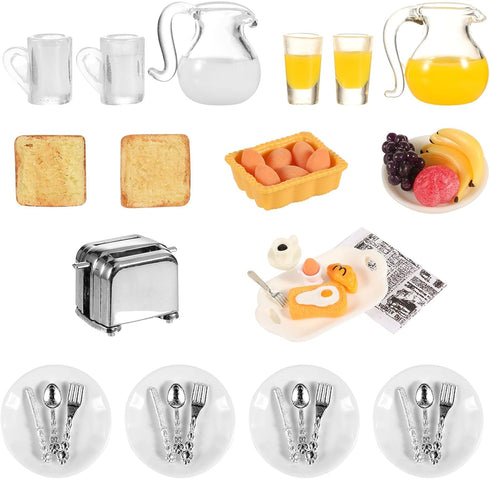 simarro Miniature Dollhouse Breakfast Accessories, 46 Pcs 1:12 Scale Mini Toast Machine Bread