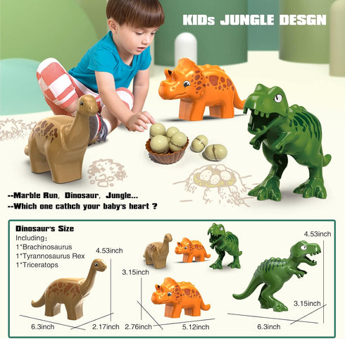 JIXIn Dinosaur Marble Runs for Kids 4-8, Compatible with DUPLO Lego Sets, 125 PCS Classic Big Blocks STEM Toys for Age