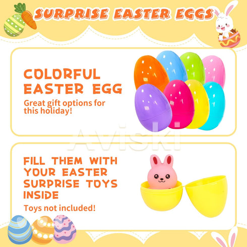 96Pcs 2.36inch 2pcs Aviski Colorful Easter Plastic Eggs for Kids Egg Hunt Basket Bag Empty Stuffers Fillers with Cute